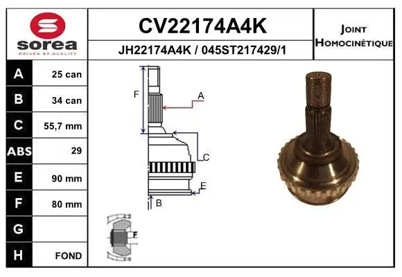 Handler.Part Joint kit, drive shaft EAI CV22174A4K 1