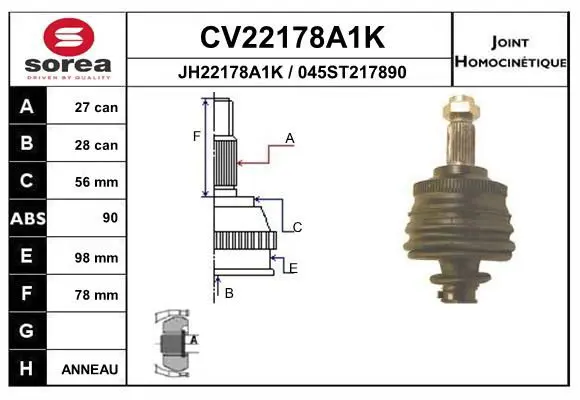 Handler.Part Joint kit, drive shaft EAI CV22178A1K 1