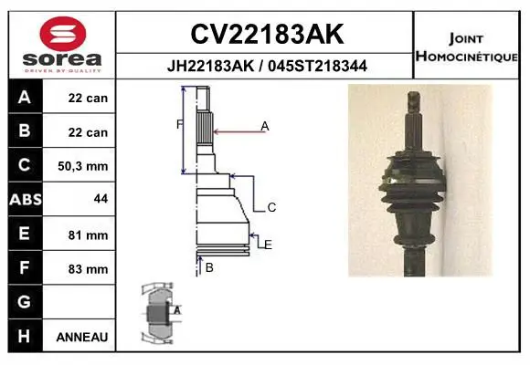 Handler.Part Joint kit, drive shaft EAI CV22183AK 1