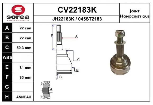 Handler.Part Joint kit, drive shaft EAI CV22183K 1