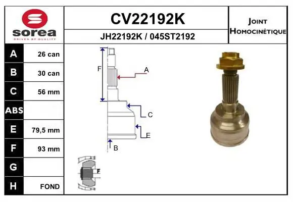 Handler.Part Joint kit, drive shaft EAI CV22192K 1