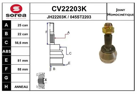 Handler.Part Joint kit, drive shaft EAI CV22203K 1