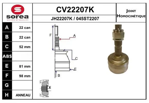 Handler.Part Joint kit, drive shaft EAI CV22207K 1