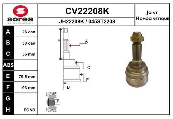 Handler.Part Joint kit, drive shaft EAI CV22208K 1