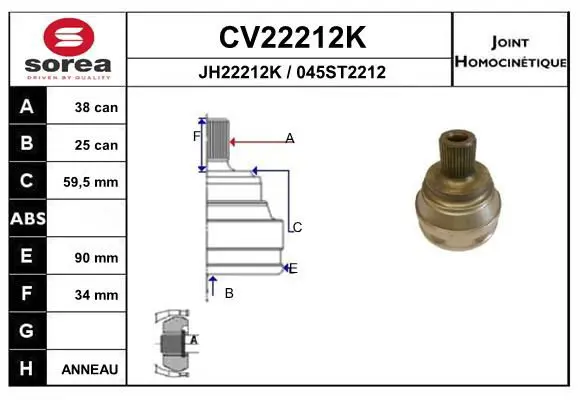 Handler.Part Joint kit, drive shaft EAI CV22212K 1