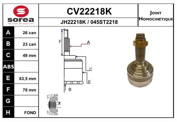 Handler.Part Joint kit, drive shaft EAI CV22218K 1