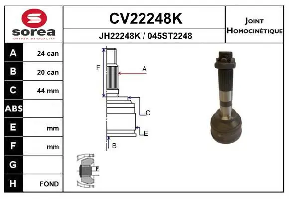 Handler.Part Joint kit, drive shaft EAI CV22248K 1