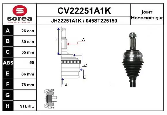 Handler.Part Joint kit, drive shaft EAI CV22251A1K 1