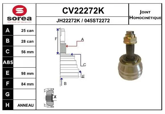 Handler.Part Joint kit, drive shaft EAI CV22272K 1