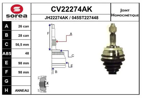 Handler.Part Joint kit, drive shaft EAI CV22274AK 1