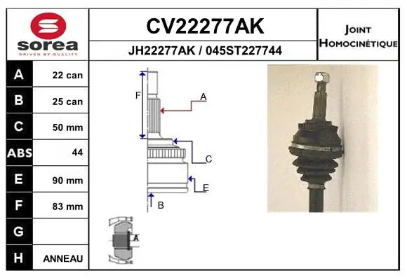 Handler.Part Joint kit, drive shaft EAI CV22277AK 1