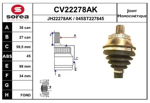 Handler.Part Joint kit, drive shaft EAI CV22278AK 1