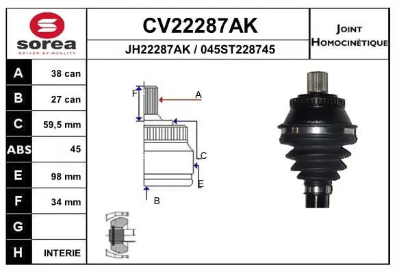 Handler.Part Joint kit, drive shaft EAI CV22287AK 1