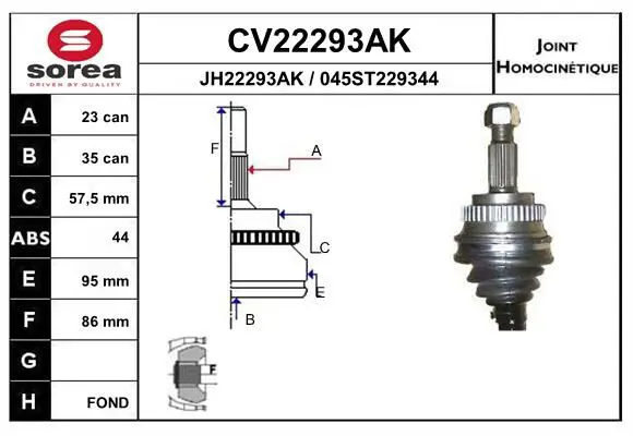 Handler.Part Joint kit, drive shaft EAI CV22293AK 1