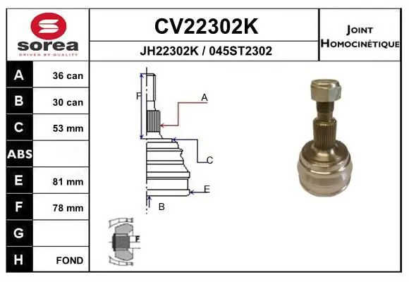 Handler.Part Joint kit, drive shaft EAI CV22302K 1