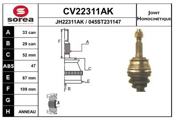 Handler.Part Joint kit, drive shaft EAI CV22311AK 1