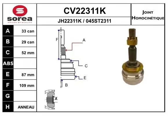 Handler.Part Joint kit, drive shaft EAI CV22311K 1