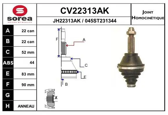 Handler.Part Joint kit, drive shaft EAI CV22313AK 1