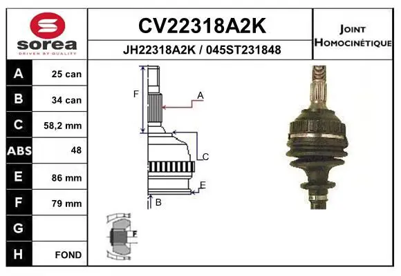 Handler.Part Joint kit, drive shaft EAI CV22318A2K 1