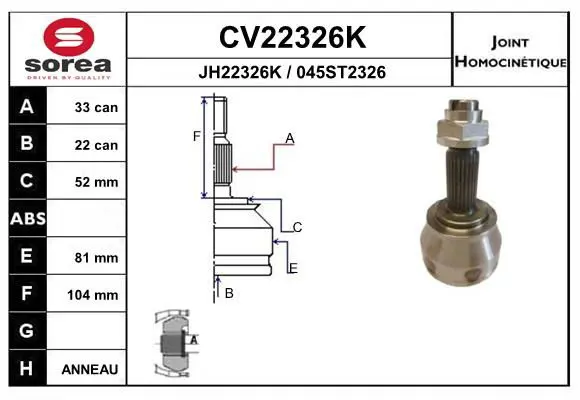 Handler.Part Joint kit, drive shaft EAI CV22326K 1