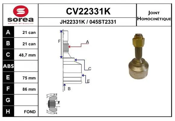 Handler.Part Joint kit, drive shaft EAI CV22331K 1