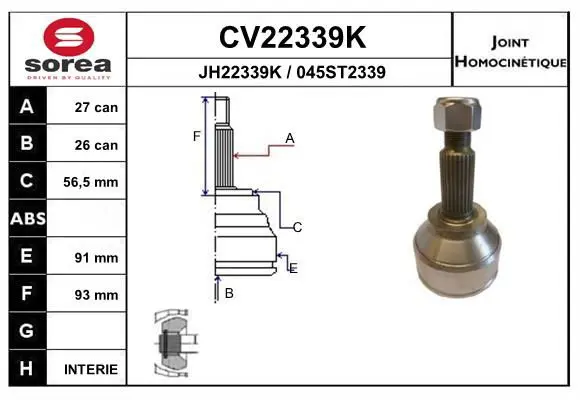 Handler.Part Joint kit, drive shaft EAI CV22339K 1