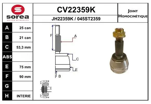 Handler.Part Joint kit, drive shaft EAI CV22359K 1