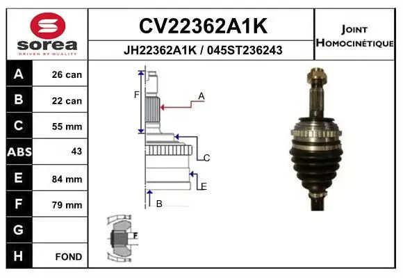 Handler.Part Joint kit, drive shaft EAI CV22362A1K 1