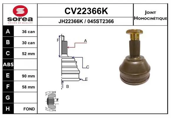 Handler.Part Joint kit, drive shaft EAI CV22366K 1