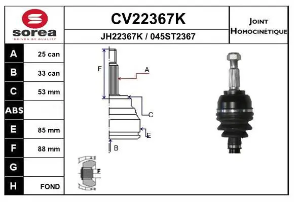 Handler.Part Joint kit, drive shaft EAI CV22367K 1