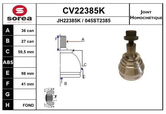 Handler.Part Joint kit, drive shaft EAI CV22385K 1