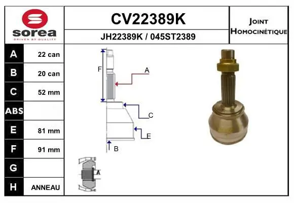 Handler.Part Joint kit, drive shaft EAI CV22389K 1