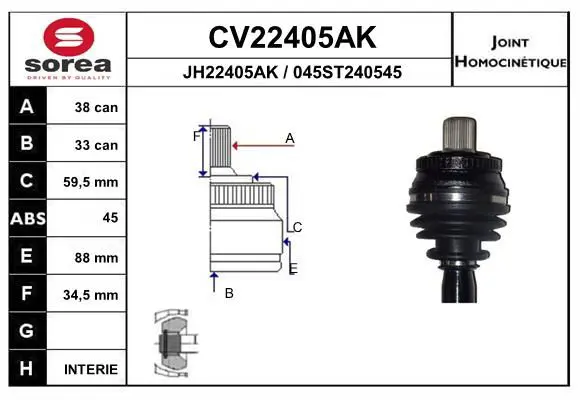 Handler.Part Joint kit, drive shaft EAI CV22405AK 1