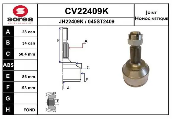 Handler.Part Joint kit, drive shaft EAI CV22409K 1