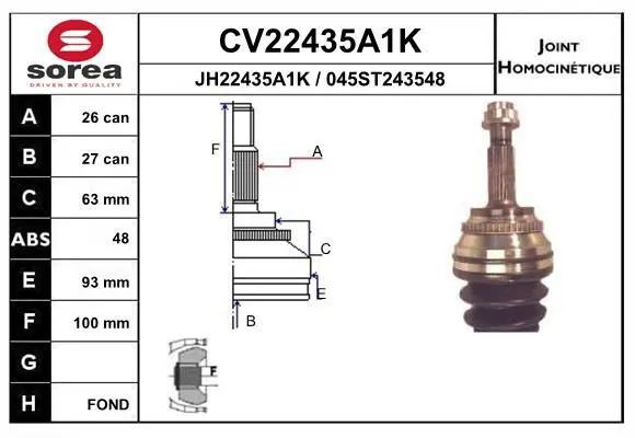 Handler.Part Joint kit, drive shaft EAI CV22435A1K 1