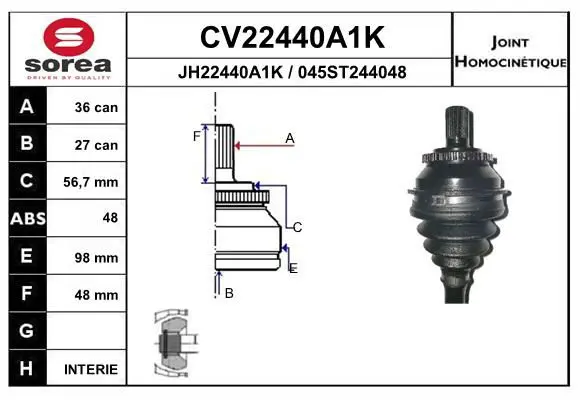 Handler.Part Joint kit, drive shaft EAI CV22440A1K 1