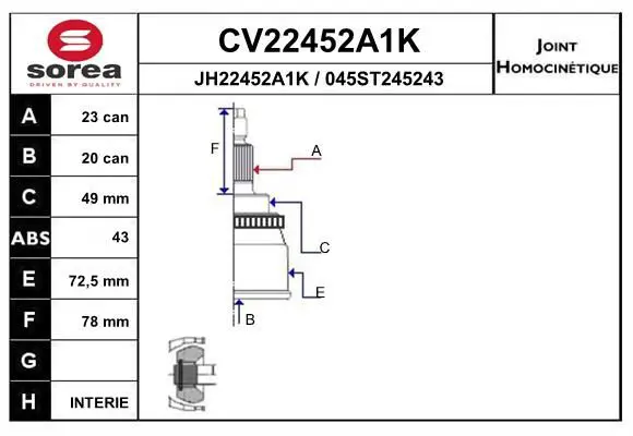 Handler.Part Joint kit, drive shaft EAI CV22452A1K 1