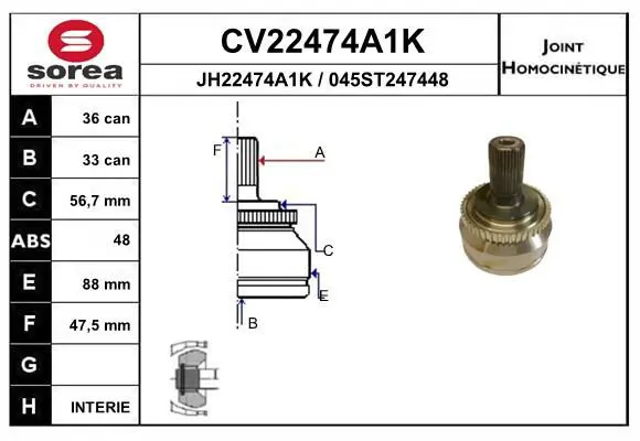 Handler.Part Joint kit, drive shaft EAI CV22474A1K 1