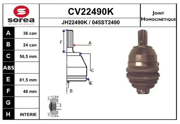 Handler.Part Joint kit, drive shaft EAI CV22490K 1