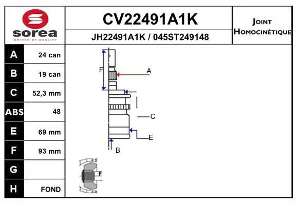 Handler.Part Joint kit, drive shaft EAI CV22491A1K 1