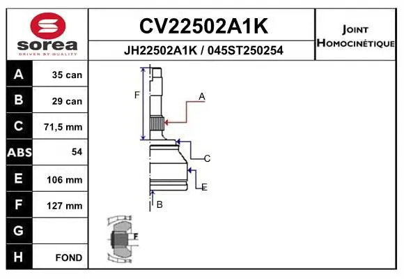 Handler.Part Joint kit, drive shaft EAI CV22502A1K 1