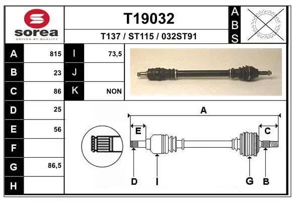 Handler.Part Drive shaft EAI T19032 1