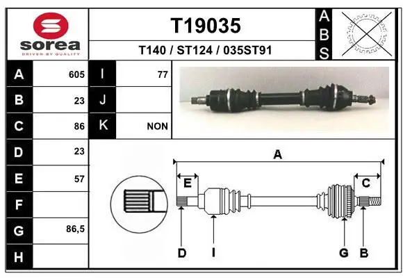 Handler.Part Drive shaft EAI T19035 1