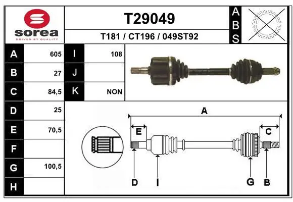 Handler.Part Drive shaft EAI T29049 1