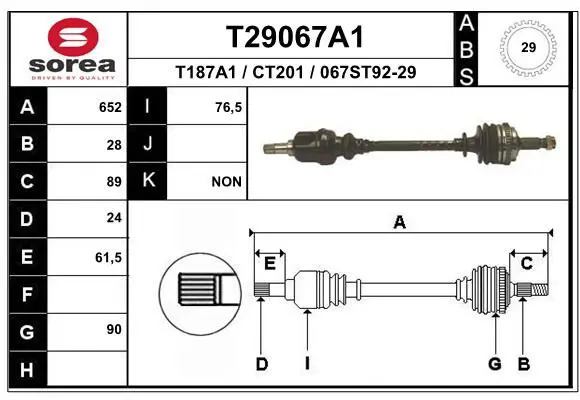 Handler.Part Drive shaft EAI T29067A1 1