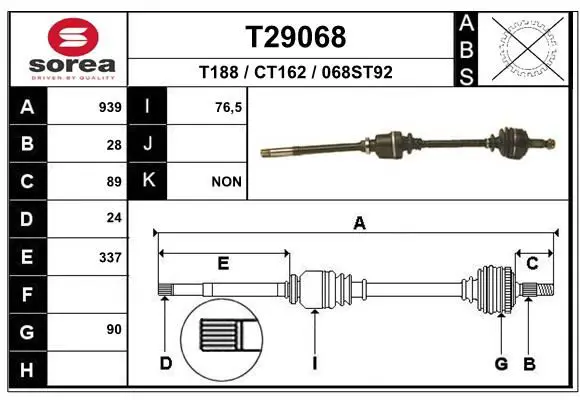 Handler.Part Drive shaft EAI T29068 1