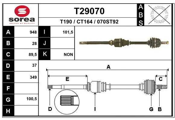 Handler.Part Drive shaft EAI T29070 1