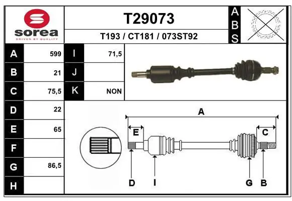 Handler.Part Drive shaft EAI T29073 1