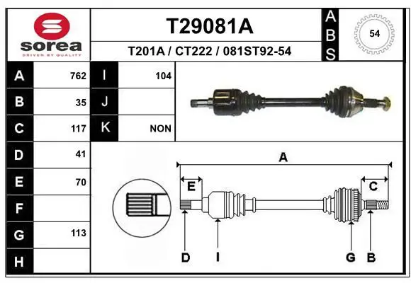 Handler.Part Drive shaft EAI T29081A 1