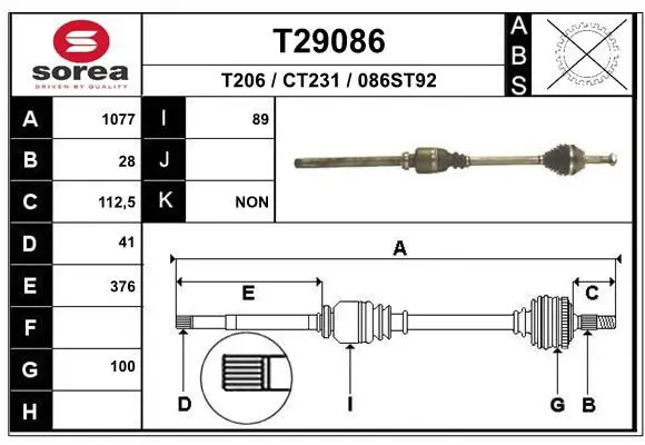 Handler.Part Drive shaft EAI T29086 1